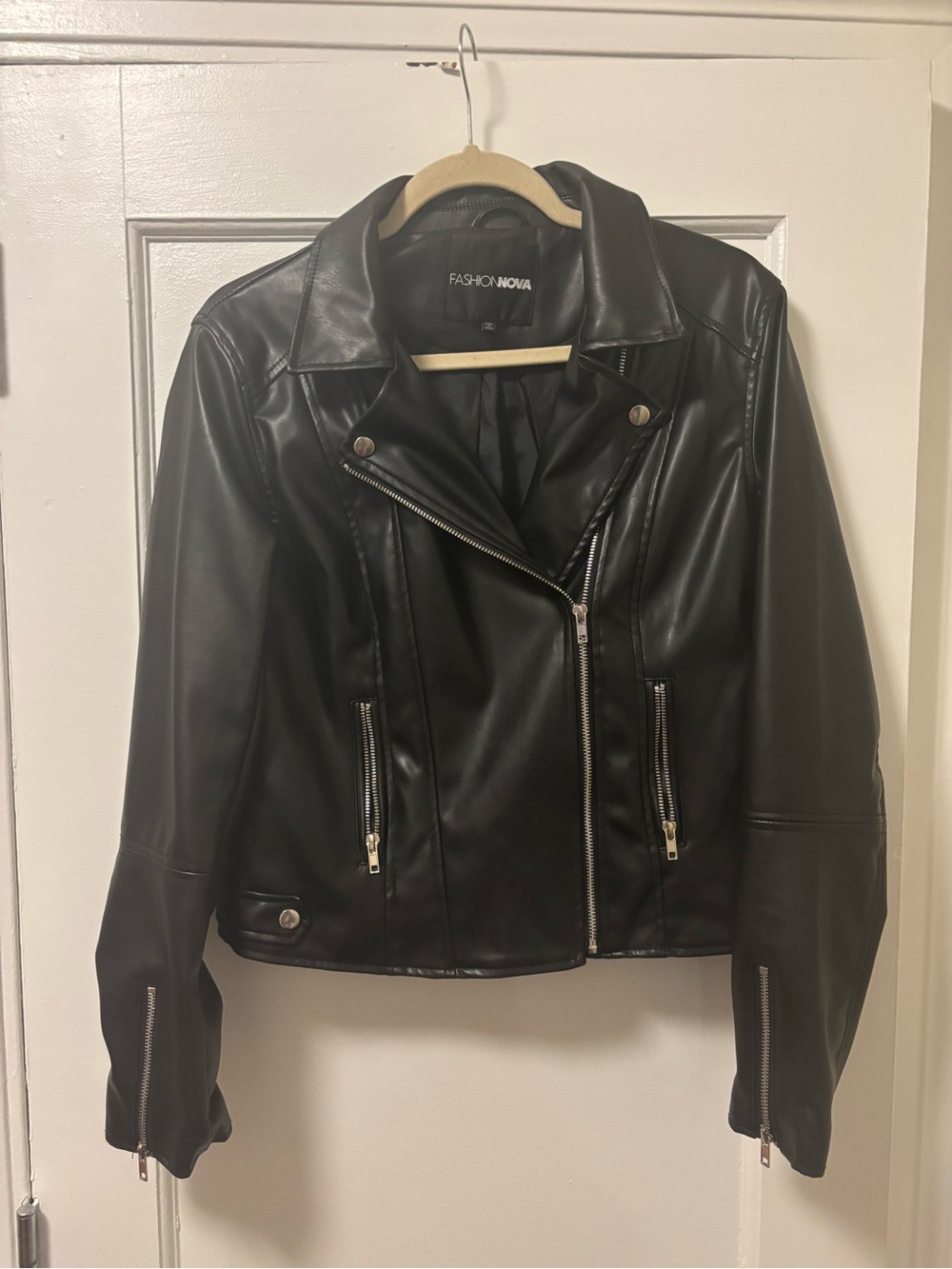 Fashion Nova Black Faux Leather Moto Biker Jacket